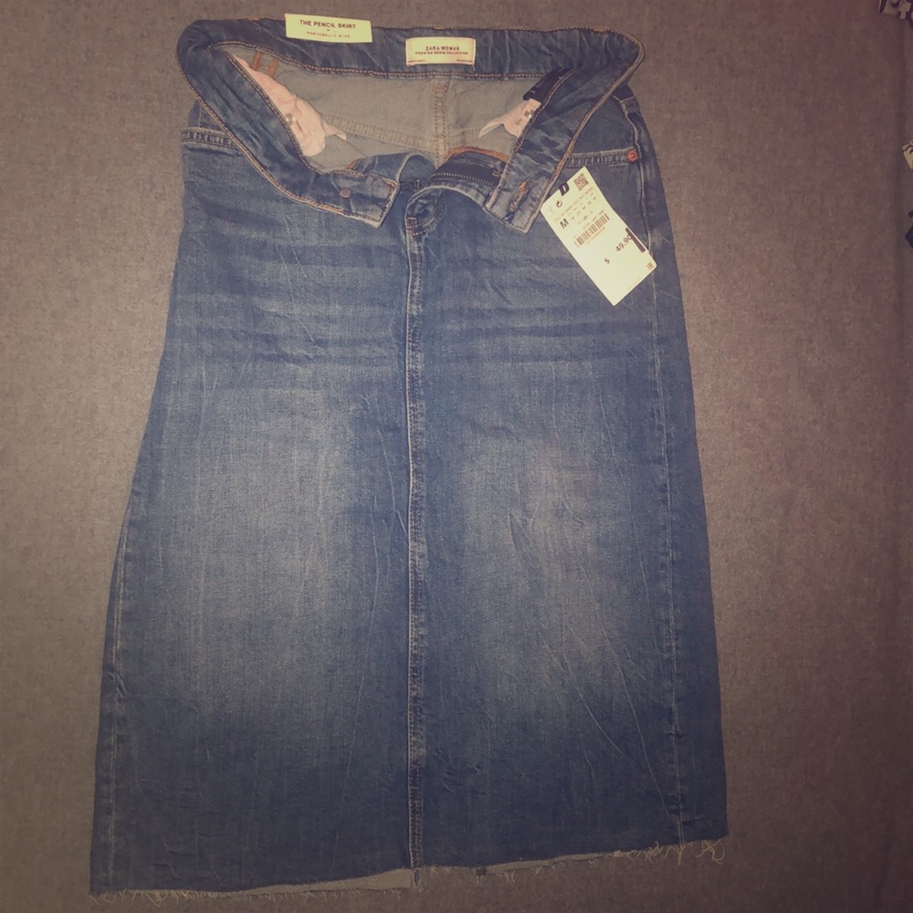 Zara Woman Premium Denim Collection Raw Edge Skirt